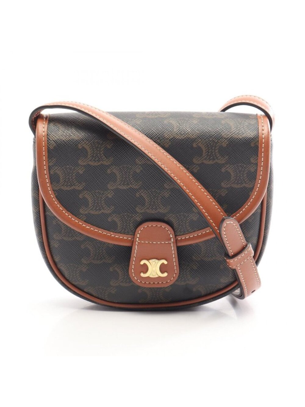 Celine Shoulder Bag Triomphe Mini Besace Brown Black Leather